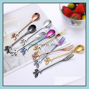 Spoons Flatware Kitchen Dining Bar Home Garden Creative Twig Design Fork And Spoon Stainless Steel Dessert Party 5 Colors On Promotion Dr