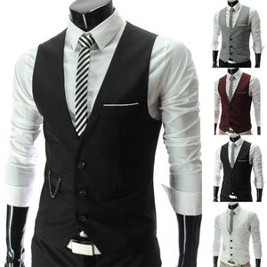 Fashion Men Waistcoat Vest Solid Color V Neck Sleeveless Buttons Blazer Plus Size Formal Business Jacket chalecos para hombre 220702