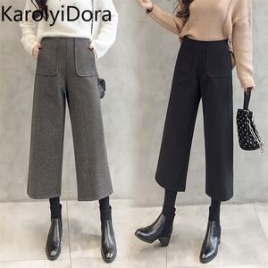 calça de lã larga de lã feminina de altura da moda de inverno