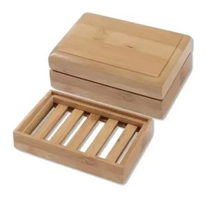 TRÄ Tvålskål Naturlig bambu tvålrätter Holder Rack Plate Tray Multi Style Round Square Soap Container FY5101 0728