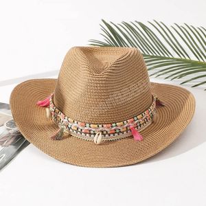 Mulheres Pink Tassel Tassel Cowboy Hat Floppy Beach Chapé