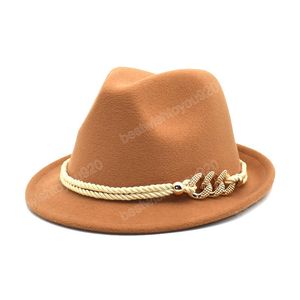Curved Brim Classic Mens Wool Jazz Fedora Hat With Belt Vintage Felt Billycock Top Hats Gentleman Jazz Cap