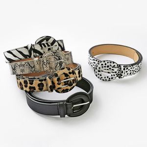 Belts Fashion Leather Belt Snake Leopard Printed Women Jeans Dress Retro Round Buckle Ladies Girls Waist BeltBelts