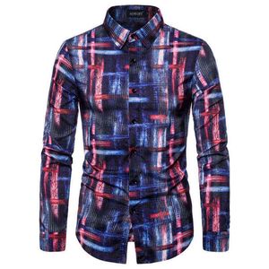 Męskie swobodne sukienki na guziki 2022 Zupełnie nowy nadruk Koszula z długim rękawem Mężczyźni Chemise Homme Slim Fit Business Casual Men Shirt L220704