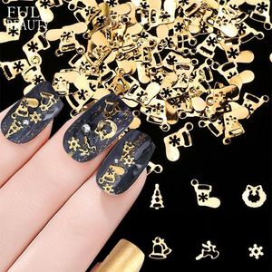 Aufkleber, Abziehbilder, Nagelkunst-Dekorationen, Gold, kleine Accessoires, Gittertasche, 6 Stück, Weihnachtsglocken, Socken, Metall, Prud22