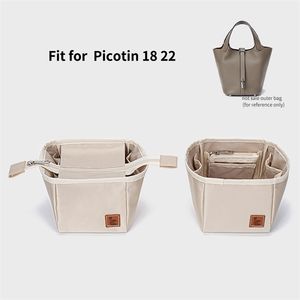 For H Picotin 18 22 Satin Purse Organizer Insert With Zipper For Tote Shaper Cosmetic Bags Portable Makeup Handbag Inner Pocket 220606