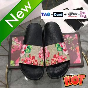 Designer Flat Slides Strandsandaler Herr Kvinnor Tofflor med OG-låda Dammpåse Modelyx Blommönster Bloom Sommar Inomhus Utomhusdusch Slidesandal