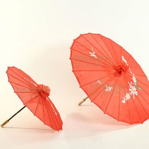 Party Decoration Chinese Red Paraply Peach Blossom Sun Parasols Bambu Paper Craft Traditionell Dance Color Parasol Wedding Props 55cm