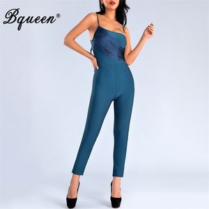 BQUEEN Women Runway Jumpsuits One Shoulder Romper Jumpsuit Sexig Tassel Party Club Bodycon Bodysuit Summer Hot T200509