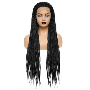 Flätan peruk syntetiska hårförlängningar kvinnliga svart front spetsar peruk dreadlocks flätor