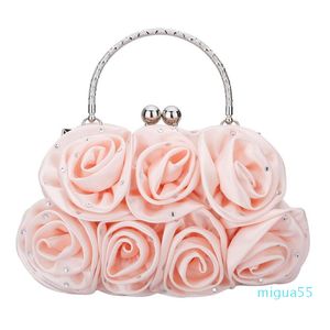 Totes Satin Rose Handbag Senhoras Festa de Noite Saco de Embraiagem Sólida de Alta Qualidade Cristais Shinning Fashion Tote para mulheres