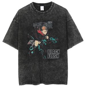 Anime Jujutsu Kaisen Graphic t Shirt Uomo Harajuku Hip Hop Vintage Lavato Magliette per Oversize 100% Cotone Streetwear Tshirt 220706
