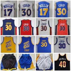 Retro 30 Stephen17 Chris Mullin Curry Throwback Blue Basketball Jerseys Blue Classic Yellow Blue White Mens Stitched Jersey Men Outdoor Apparel Wear