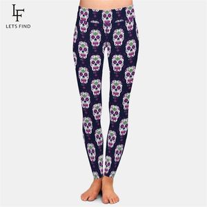 Letsfind New Sexy Women LEGGINGS HIGH TALIZA Moda 3D Czaszka Drukuj Drukowanie Cyfrowe Miękki Wygodne spodnie fitness Plus Size 201014