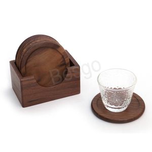 Black Walnut Cup Pad Set Solid Wood Cups Pad Storage Holder Kitchen Tableware Desktop Insulation Pads Dining Table Decor Mat BH6600WLY