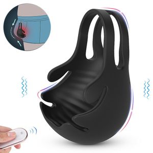 Manlig penisförstärkare kuk ring testikel stimulator vibrator dildo sexiga leksaker för män kyskhet bälte 9 lägen prostata massage