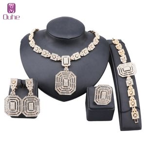 Luxury Gold Color Crystal Jewelry Sets For Women Necklace Earrings Ring Bracelet Party Birthday Gift
