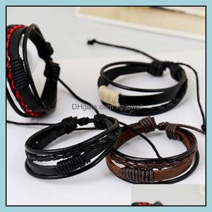 Bracelets de charme Jóias de joias Mistor Cor corda de couro trançada feita à mão para homens Men Lovers Fashion Party Club D Dhavb