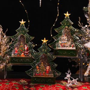 Diğer Etkinlik Partisi Malzemeleri Toptan Reçine Ev El Sanatları Noel Ağacı Şekil Su lambası Led USB Şarj Kar Topluluğu Swirling Glitter Lantern 230206