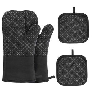 Oven Mitts Cotton Silicone Anti-skid and High Temperature Resistant Gloves Microwave Heat Resistant Glove Baking Anti-hot Silicone