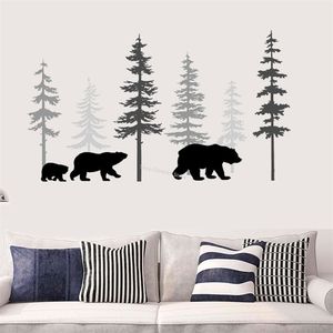 Forest Bear Tree Wall Decals 3 Färg Anpassade färger Pine Tree Sticker Children's Bedroom Living Room Självhäftande väggmålning DS029 T200421