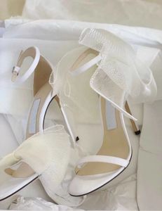 Elegante Marken Bridal Hochzeit Aveline Sandalen Schuhe Frauen High Heels Mesh Bögen Knöchelband Exquisite Stiletto-Ferse Gladiator Sandalias EU35-43