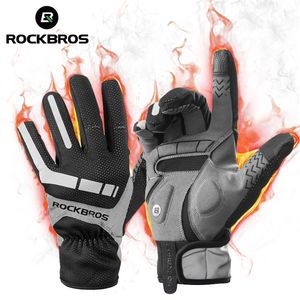 Rockbros Cycling Bicycle Touch Screen Thermal Windproof Bike Keep Warm Autumn Winter Tjock Sport Gloves Equipment 220622