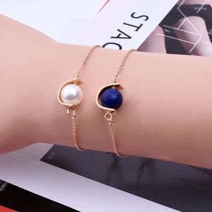 Braccialetti con ciondoli regalo per gioielli con bracciale geometrico a semicerchio, stile coreano retrò semplice in marmo bellissimo stile blu bianco perla