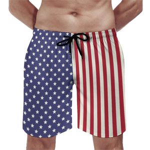 Herren-Shorts, amerikanische Flagge, patriotisches Brett, zweifarbige Sterne, Druck, Strand, Kordelzug, bequemer Druck, Badehose, Übergröße, Herren
