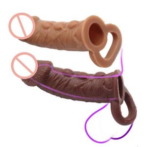 Sex Toys Masager Male Penis Cover förlängda och förtjockade flytande partikel Silkisla Gel Wolf Tand Vuxen Fun Product Semen Locking Appliance BSVP