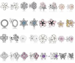 NOVO 100% 925 Prata Esterlina Pandora Brincos Flor Borboleta Ear Studs Charm Beads Fit Original DIY Dangler Atacado fábrica