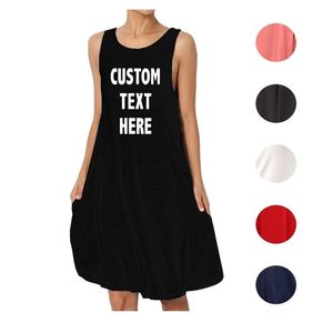 Custom Cotton Dress Ваша собственная дизайн бренд Picture настраивает рукавые платья для женщин с карманами Vetidos M30657 220616