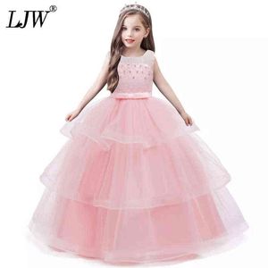 Ny Princess Lace Dress Kids Beading Flower Girls Dress for Girls Vintage Children Dresses For Wedding Party Formal Ball Gown Y220510