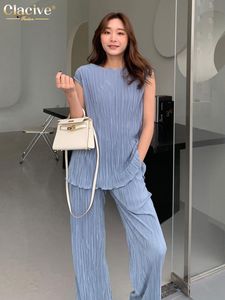 Clacive Mode Rosa Shirts Set Frau 2 Stück Sommer Hohe Taille Gefaltete Hosen Set Weibliche Beiläufige Lose Büro Hosen Anzüge 220511