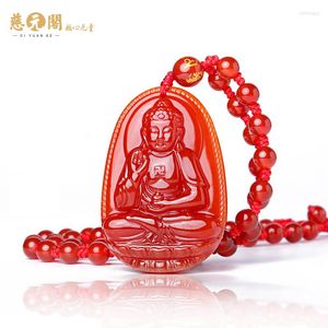 Kolye Kolyeleri Kırmızı Agate Zodyak Koruyucu Amitabha Buda Bin-Hand Kwan-yin Manshu Bodhisattva Sınır