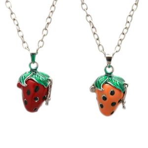 Pendant Necklaces Vintage Y2K Red Strawberry Shape Brass Box Openable Pet Ashes Hair Souvenir Necklace With Long Chain Jewelry Gifts