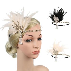 Klappern Mode großhandel-Frauen Kopfbedeckung Federflapper Stirnband glänzend Great Gatsby Kopfschmuck Kopfbedeckung Vintage Prom Mode Getbi Hair Accessoires333z
