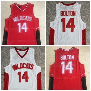 Movie 14 Troy Bolton College Maglia da basket Wildcats Camicie da uomo bianche rosse cucite di alta qualità