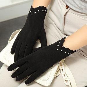Five Fingers Gloves 1Pair Keep Warm Thin Pearl Elegant Cycling Drive Windproof Mittens Comfortable TouchScreen OutdoorFive