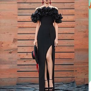 Poza eleganckim marszczeniem czarne sukienki wieczorowe proste satynowe osłony imprezowe sukienki na imprezę Kobiet Brithday Celebrity Specjalna sukienka OCN Długość podłogi
