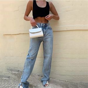 MosiMolly Washed Denim Pants Jeans Women Boyfriend Jeans Casual Pants Split Long Pants Bottom Black Jeans 210302