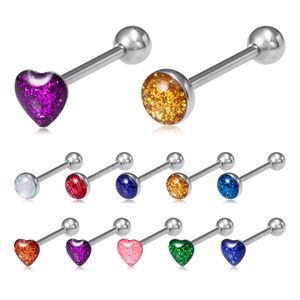 Colorful Heart Tongue Ring Piercing Barbell Stud Stainless Steel Tongue Bar for Women Men Sexy Body Jewelry Gifts