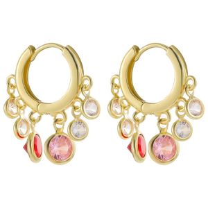 Hoop & Huggie Elegant Multicolor Green Pink CZ Crystal Dangle Water Drop Tassel Earrings Fashion Bridal Wedding Boho Jewelry