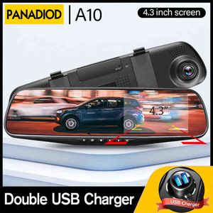 인치 P FHD 자동차 DVR 더블 USB 충전기 후면 뷰 미러를위한 비전 레코더 대시 카메라 듀얼 렌즈 대시 J220601