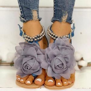 Wholesale beaded flats for sale - Group buy Summer Women Flat Sandals Flowers String Bead Gladiator Ladies Flip Flops Open Toe Female Beach Wedding Shoes Large Size284w