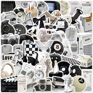 61pcs Retro Black and White Stickers Minimalista Style Style Steam Wave Graffits Stickers para Lapgo de Bagagem Diy Skatop Skateboard Motorcycle Sticker