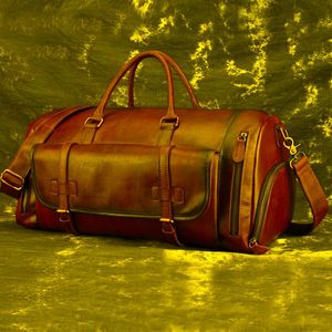 Duffel Bags Vintage Reistas voor 17 inch laptop Lichtgewicht Big Leather Handtas Zaken Tour Men Male Bagage Bagduffel