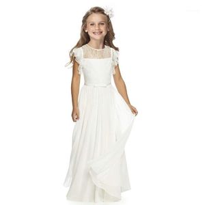 Girl's Dresses White Lace Flower Girls 2022 A Line Ruffles Sleeve Toddler Party Dress For Wedding Holy First Communion Gown Plus Size