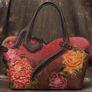 Abendtaschen Retro Luxustasche Handgemachte chinesische Art geprägte Handtaschen Frauen Designer echtes Leder Schulter UmhängetaschenAbend