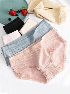 Women Cotton Briefs Underwear Solid Color Briefs Randiga Sexiga underkläder Girls Kvinnliga mjuka underkläder M-XL Panty L220802